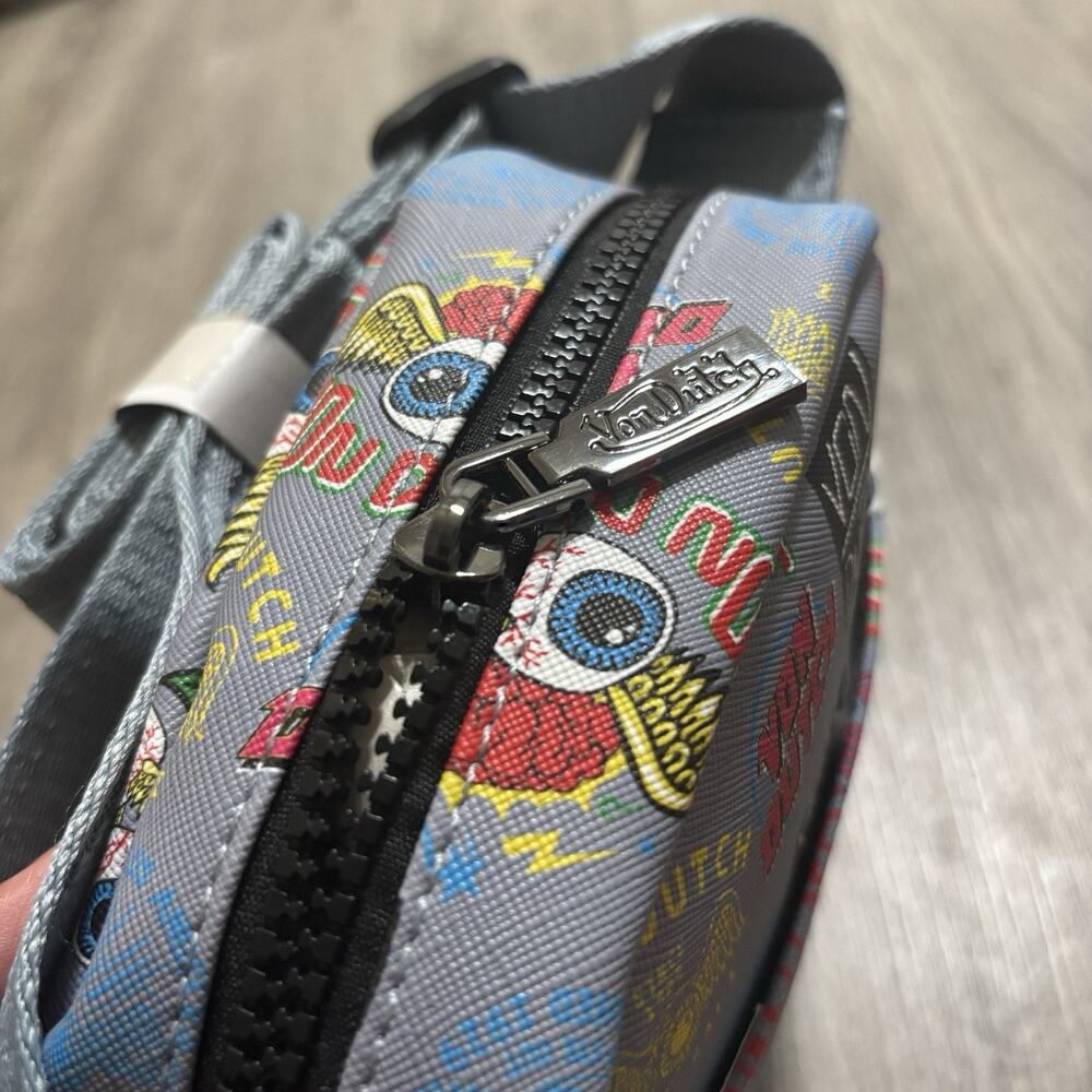 Von Dutch Gray Small Zip Crossbody Bag w/ Adjustable Strap Logo Printed - Picture 8 of 12